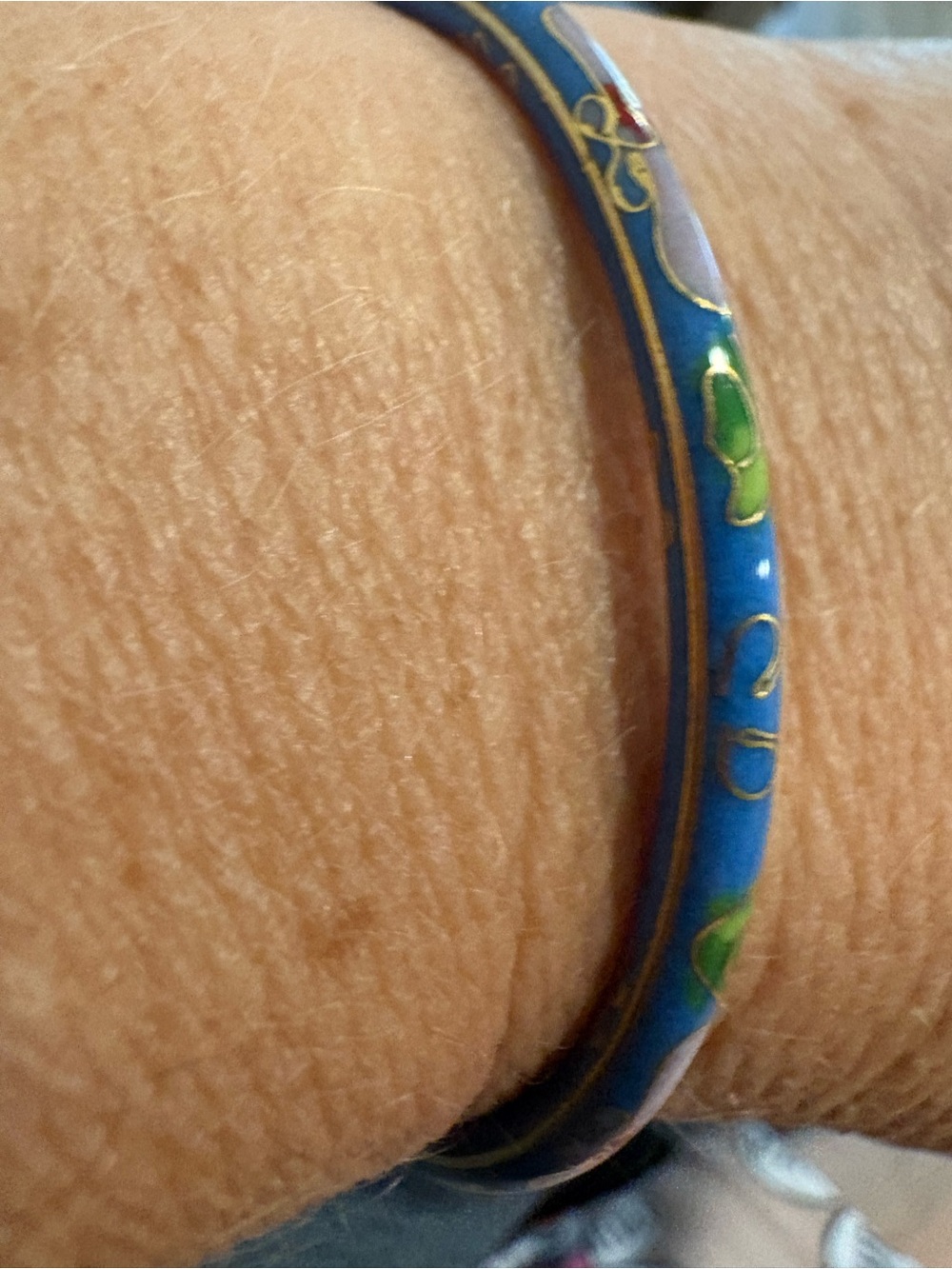 Blue Cloisonné Floral Bangle Bracelet